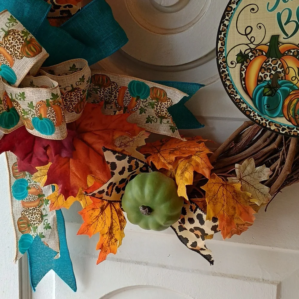 Simply Blessed Autumn Wreath with Pumpkins and Bow
